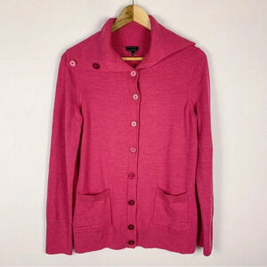Talbots Pink Merino Wool Long Button Cardigan